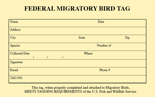 Federal Migratory Bird Tag